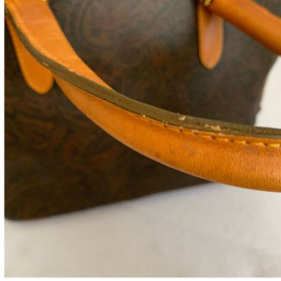 Pierre Balmain Vintage Dome Satchel Brown Paisley Printed Leather Handbag - Picture 12 of 14